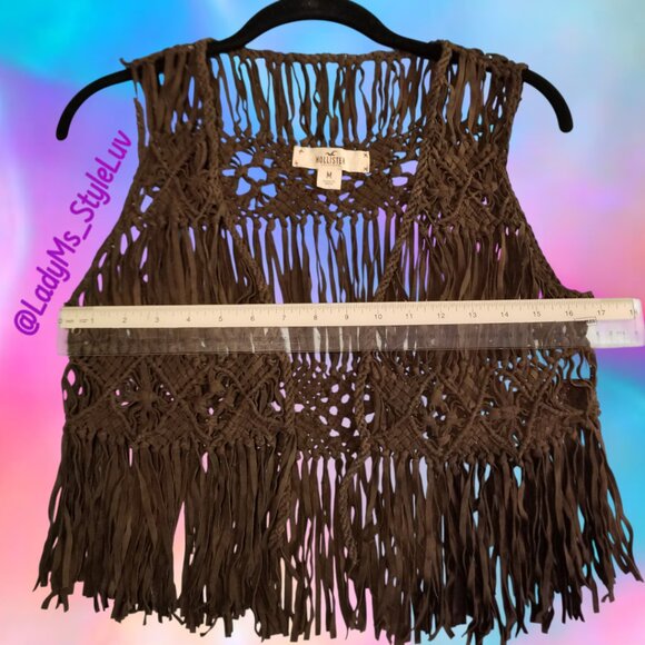 Hollister Brown Suede Leather Boho Fringe Vest Women's Size Medium - Picture 4 of 9